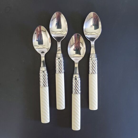 16ct Washington Forge Stainless Flatware Utensils White Plastic Swirl Handle Vtg - Picture 10 of 12